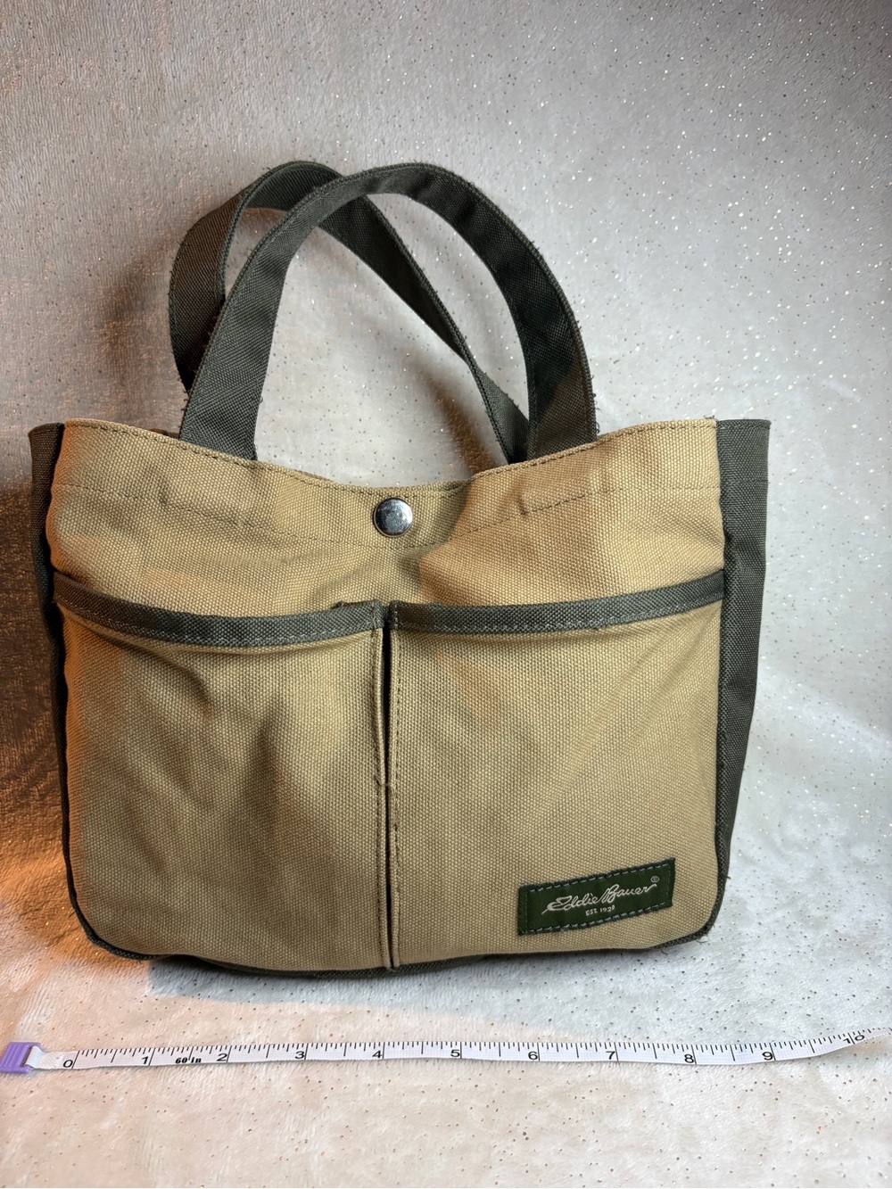 Vintage Eddie Bauer Tan and Olive Canvas Pocket Tote